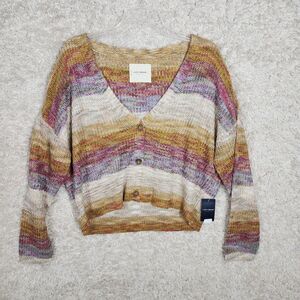 Lucky Brand Sweater Womens Large Button Cardigan Knit Striped Pullover